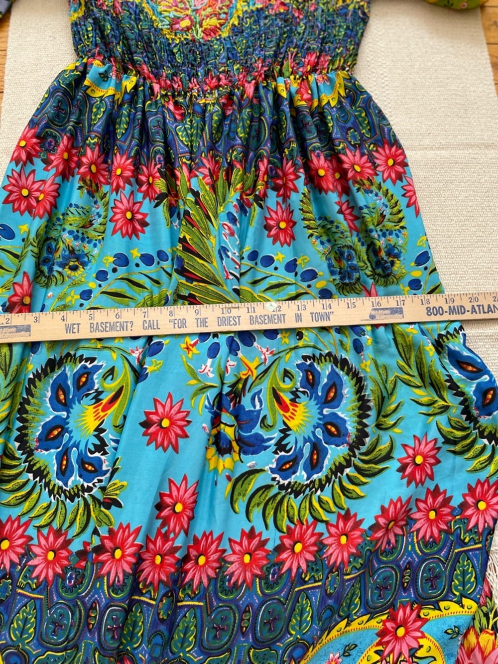 Antica Sartoria Floral Smocked Beaded Long Dress O/S Ruffle Colorful Italy Euro - Picture 8 of 9
